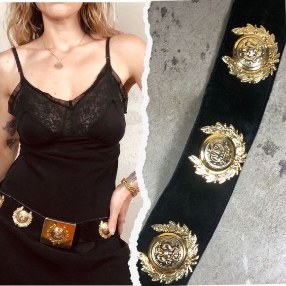 Accessories - Suede Gold Emblem Chunky Big Buckle Belt